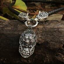 Viking Domineering Wolf Head Thor Hammer Viking Vintage Men's Necklace