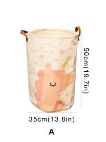 1pc Cartoon Cute Cotton Washable Laundry Basket, Dirty Clothes Storage Basket, Toy Organizer Basket, Foldable Storage Bag, Bedroom Clothes Organizer Basket, Printed Basket, Suitable For Various Home Decor & Storage - Beige - View 13