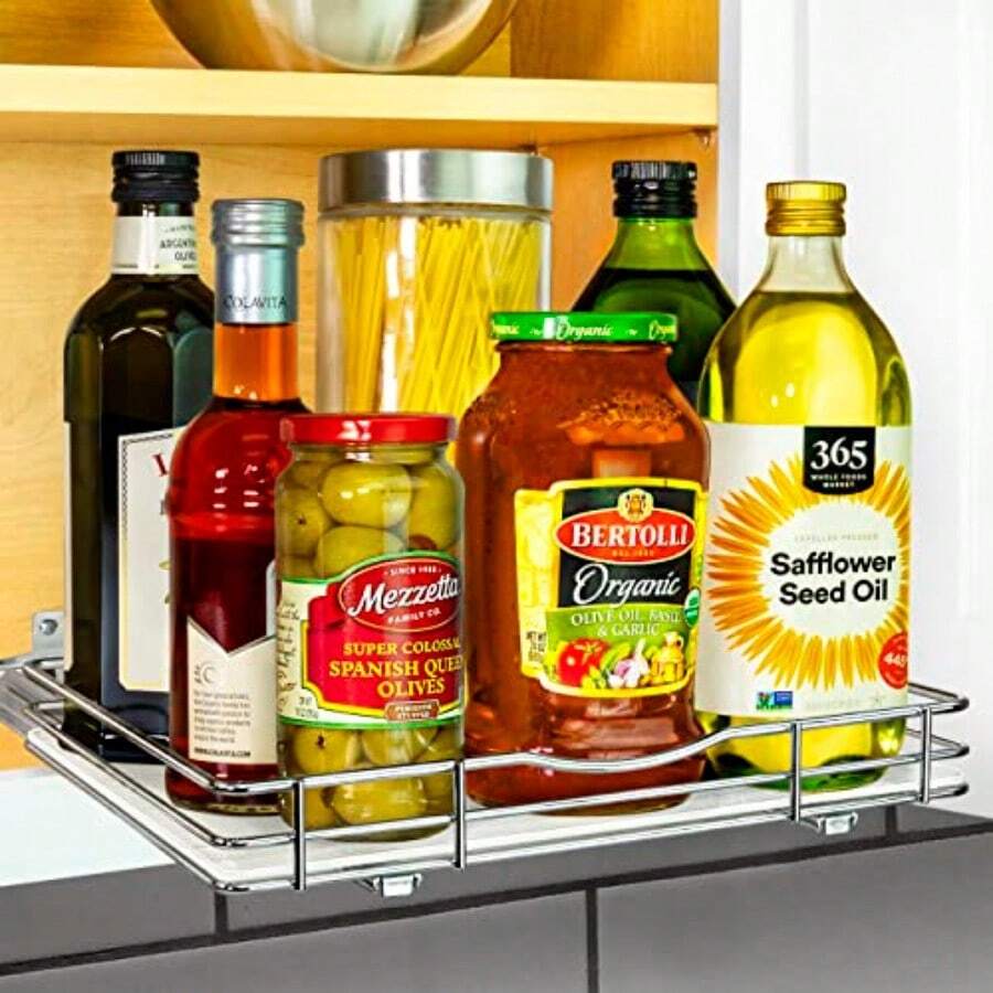 LYNK PROFESSIONAL Removable Spice Organizer for Cabinet 121 4 Inch Wide Sliding Shelf Lifetime Limited Warranty Sliding Spice Rack Organizer Chrome Ideal for Kitchen Storage and Easy Access to Seasonings - Cromo - Ver 1