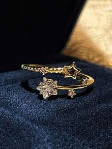 Rhinestone Star Decor Cuff Ring - 黃金 - 查看 5