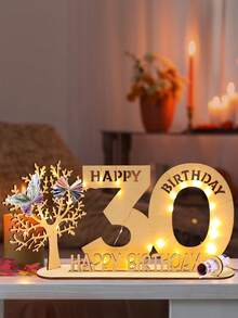 18/30/40/50/60 Geburtstags-Zahlen-förmige Holzdekorationen, mit LED-Lichterkette, Geburtstagsdekoration, LED-Lichtständer für "Alles Gute zum Geburtstag", Holzzahl-Nachrichtenbrett, Tischdekor, Heimdekoration, Raumdekoration, Schreibtischdekoration, Geburtstagsparty-Beleuchtung, Partyartikel, Geburtstagsgeschenk, geeignet für Männer und Frauen - Geburtstagsständer - Übersicht 4