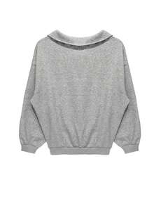 女士宽松版型保暖内衬纯色落肩翻领运动衫 - 淺灰色 - 查看 9