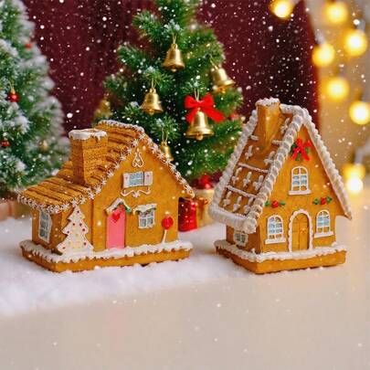 1个树脂LED灯姜饼屋桌面摆件，带窗户和烟囱设计，节日礼物，迷你景观夜灯，完整的圣诞装饰，适用于卧室、客厅、窗台、派对、家居装饰，附带纽扣电池