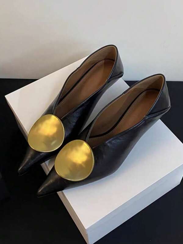 Sandalias de tacón medio de punta afilada con hebilla de metal para mujer, elegantes, para otoño/invierno 2025 y verano nuevo