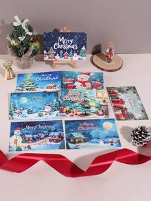 25pcs/Pack Merry Christmas Pattern Vintage Christmas Greeting Cards, Handwritten Thank You Wishes Message Greeting Cards, Gift Box Decorating Holiday Cards, Christmas Gifts For Friends And Family