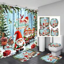 Bộ rèm tắm đa năng Giáng sinh 1/4 chiếc, tặng kèm 12 móc treo, tạo không khí lễ hội, thảm nhà tắm, thảm hình chữ U và thảm nhà vệ sinh tròn, phù hợp với mọi không gian phòng tắm Giáng sinh, trang trí phòng tắm - Nhiều màu - Xem 4