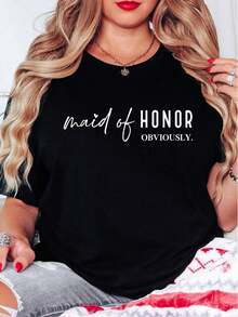 Oversized Style For Women, Maid Of Honor Tee, Maid Of Honor Obviously, Bridesmaid Gift, Bridesmaid Tshirt, Bridesmaid, Bridal Gifts, Wedding Gift, Wedding Shirt, Loose Type Shirt For Women, Perfect For Holiday Parties Or Gift Giving, Soft And Comfortable - màu đen - Xem 2