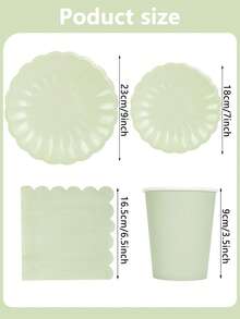 10 pièces Fournitures de fête vert clair à bord festonné. Assiettes en papier vert sauge, serviettes de cocktail, tasses, ensemble de vaisselle. paquets de fête pour mariage, baby shower, pique-nique, anniversaire, décorations