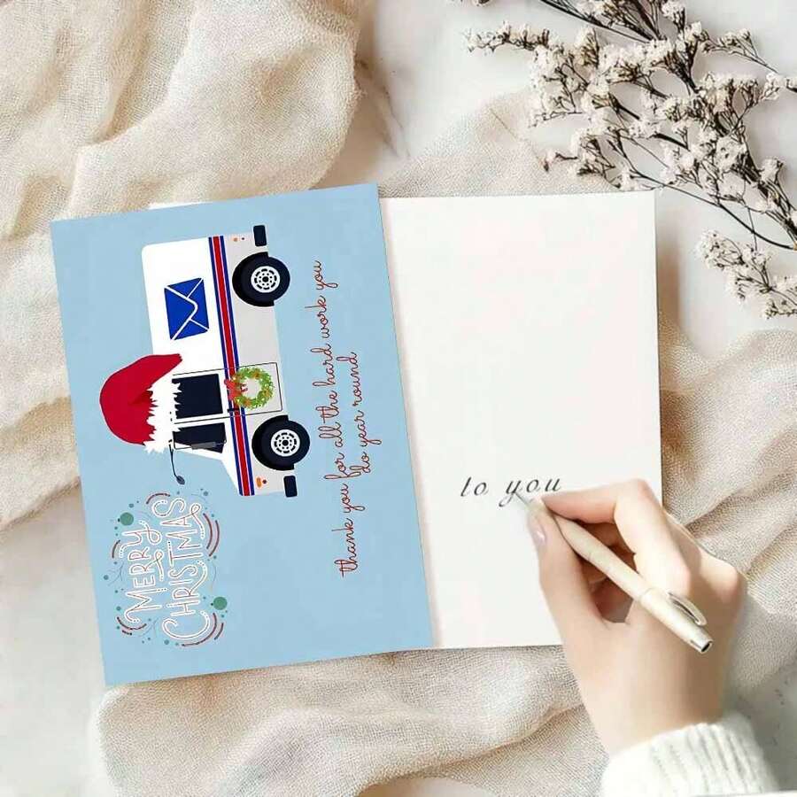1pc Festive Christmas Mail Truck Greeting Card With Envelope, 12cm X 18cm, Universal Appreciation For Hard Work, Paper Holiday Card For Family, Friends, And Colleagues
