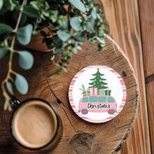 6 piezas/set o 420 piezas/70 sets Posavasos de goma suave redondos absorbentes de 10 cm/2 mm de grosor con estampado de árbol de Navidad y regalo en coche rosa, con parte inferior de goma, adecuados para tazas, decoración de mesa de cocina y comedor, decoración de cocina