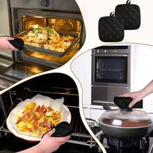 2 Stück/4 Stück schwarze quadratische hitzebeständige Topfuntersetzer, Küchen-Mikrowellen-Ofenhitzeisolierungsmatten, Muss-Haves für Zuhause und Küche, Küchengeräte und -ausstattung als praktische Weihnachtsgeschenke