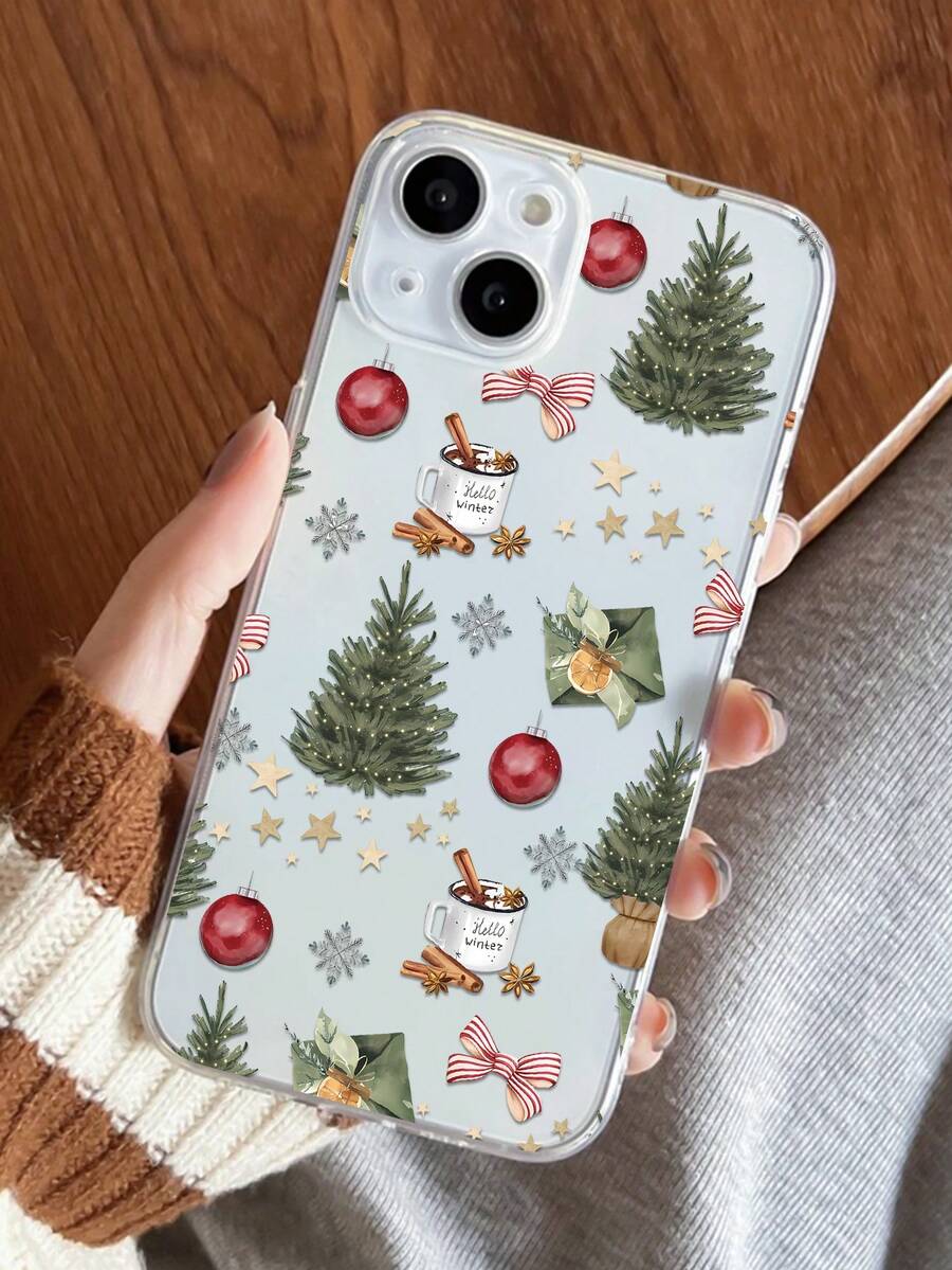 1 carcasă de telefon transparentă TPU anti-amprentă, la modă, personalizată, cu grafică de brad de Crăciun, compatibilă cu 16 ProMax/16/16 Pro/16 Plus/11/15/15 Pro/15 ProMax/12/13/14 ProMax/XS/XR/11 Pro/11 ProMax/12 Pro/12 ProMax/13 Pro/13 ProMax/7 Plus/14 Pro/14 ProMax/14 Plus/7 Plus/8 Plus/8/SE2/12 Mini/13 Mini, carcasă moale