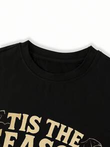 Women Loose T-Shirt, Casual, Minimalist, Sporty, Outdoor, Daily, Versatile, Halloween Elements, Cartoon, English Letter, Pumpkin, Ghost