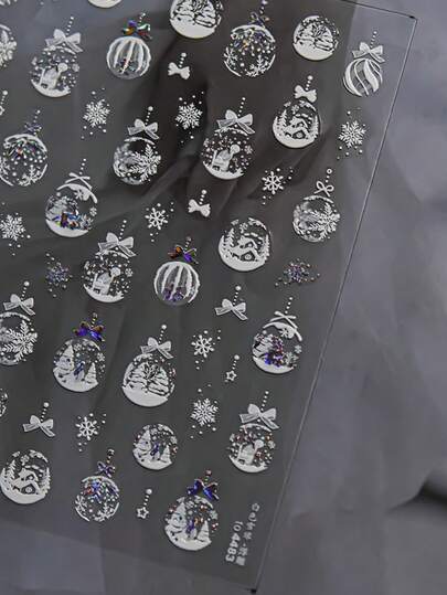 1 件 5D 金色浮雕指甲贴纸和粉色雪球指甲辅助贴纸自粘美甲装饰贴花