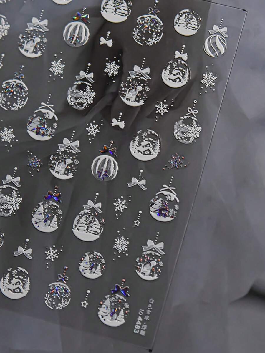 1 件 5D 金色浮雕指甲贴纸和粉色雪球指甲辅助贴纸自粘美甲装饰贴花 - 彩色 - 查看 1