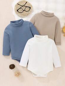 Baby Boy Thermal Fleece High Collar Footed Romper, For Spring, Autumn & Winter