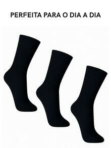 Kit 4 Pares de Meias Pretas Cano Longo Médio Unissex – Versáteis e Confortável para o Dia a Dia - Preto - Visão 3