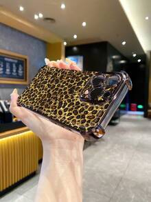 1 pieza Funda protectora de teléfono con estampado de leopardo y chapado electrolítico a prueba de golpes, compatible con Apple, Infinix, OPPO, VIVO, Realme - Negro - Ver 6
