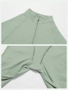 MFVIM Women's Long Sleeve Jumpsuit, Half Zip Design, Tight Fit Sexy Activewear, High Intensity Workout Yoga Outfit - Mint Green - View 10