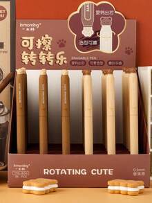 4pcs Cartoon Paw Gel Pens Set Erasable Black Color Ink Rotating Open 0.5mm Ballpoint For Writing Office School