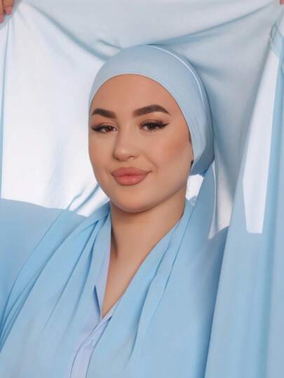 1pc Instant Hijab With Magnetic Clasp, 3-In-1 Design With Jersey Knit Base And Chiffon Scarf, Silky Soft, Breathable, Suitable For Daily Abaya, Festivals, Prayers,Abaya Accessories For Dress