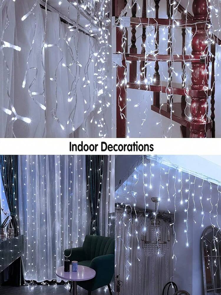 3.5m/7m Solar Powered Icicle String Lights, Christmas Decorations, Indoor/Outdoor Use, 97/160 LED Bulbs, 8 Flashing Modes, LED Fairy Lights, Waterproof For Garden Party, Patio, Christmas, Balcony, Tree, Yard, Roof, Wall Decor - White - View 10