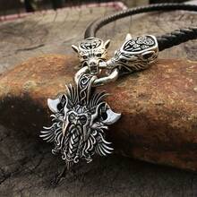 Viking Domineering Wolf Head Thor Hammer Viking Vintage Men's Necklace