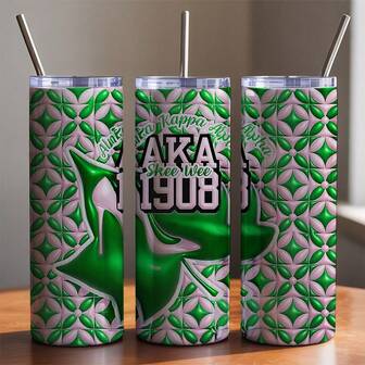 1 Pc 20oz Insulated Tumbler, AKA Ivy Leaf, Heels & 1908 Quote Design, With Straw & Brush, Double-Walled Steel Cup For Hot/Cold Drinks, Perfect Gift For Alpha  Alpha Sorority Sisters & Supporters.