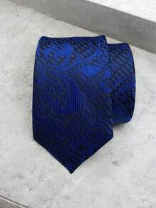 Luxury Men's Skinny Ties Polyester Silk Solid Polka Dot Striped Check Skinny Jacquard Groomsman Tie - 寶藍色 - 查看 1