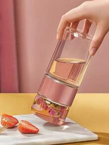 1个玻璃茶漏瓶，双层玻璃水瓶带过滤器，散装茶叶浸泡器，便携式泡茶器，硼硅玻璃材质，防漏，独立茶叶隔层，适用于冷热饮，旅行、办公、居家使用，成人健康礼品 - 彩色 - 查看 2