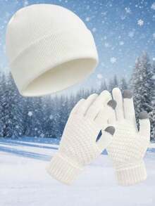 2pcs Women's Knitted Cashmere Hat And Soft Touchscreen Gloves, Warm Winter Gift Winter Accessories Winter Outfits Valentines Gift - Multicolor - View 8