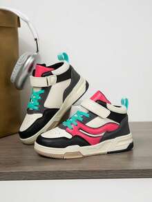 1 Paar Kinder High Top Lässig Mode Sneaker, Farbblockdesign, leicht & bequem, geeignet für Outdoor, Laufen, Kinder & Teenager - Schwarz Rot - Übersicht 7