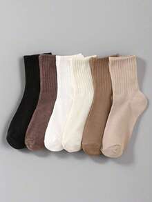 6 Paar Mehrfarbige Einfarbige Socken Set, Bestseller Unisex Lässig Crew Sport Socken