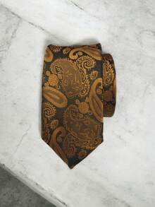 Luxury Men's Skinny Ties Polyester Silk Solid Polka Dot Striped Check Skinny Jacquard Groomsman Tie - 咖啡棕 - 查看 1