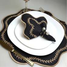 Placemat Kit, Embroidered Placemat, Round/Rectangular Table Placemat And Napkins - 黑色巴黎 - 查看 10