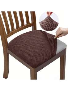 6 Pcs Chair Seat Cushion Covers, Stretch Dust & Stain Resistant Protective Covers, Jacquard Geometric Chair Seat Cover, Modern Chair Cushion Cover Bedroom Dining Chair Covers, Brushed Jacquard Chair Covers, Detachable And Washable Furniture Protective Covers