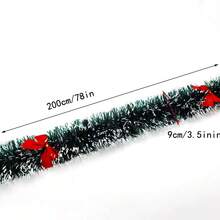 6.56ft Christmas Rattan, Deep Green And White Edge Christmas Decorative Garland, Wedding Party Holiday Decor Snowflake, 3.54 Inch Diameter