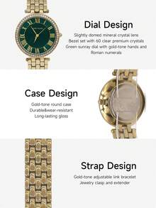 Anne Klein 女士金色石英手链腕表，亮绿色表盘，防水，奢华表壳，复古时尚女士腕表 - 金色2 - 查看 3