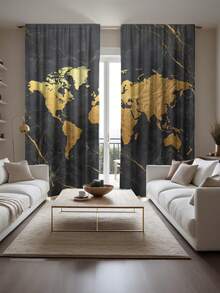 两片装经典大理石纹窗帘，杆袋式设计，半遮光涤纶面料，可机洗，适用于卧室、客厅、餐厅、厨房及其他家居装饰。 - 彩色 - 查看 6