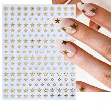 6 Sheets Star Nail Stickers 3D Glitter Shiny Golden Silvery White Black Stars Nail Art Sticker Geometry Star Sticker DIY Transfer Decal Designs Nail Tips DIY Manicure Nail Art Decoration Supplies - 彩色 - 查看 6