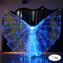 1 pieza Alas de danza del vientre de poliéster brillante, accesorio de disfraz de alas de hada iridiscente de mariposa para Pascua, Navidad, Halloween, actuación de danza del vientre, fiesta, baile