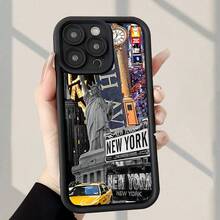 New York City Landmarks Pattern (Statue Of Liberty, Times Square Clock, "New York" Sign) Fashionable And Popular Shock - Proof Anti - Fingerprint Full Coverage Thick Protective Phone Soft Case Compatible With IPhone 7/8/11/12/13/14/15/16/16Pro/Plus/16Promax/X/Xs Max/Xr/12/13mini - Mixed Color 1 - View 8