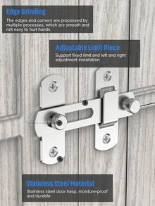 1Pc Stainless Steel Barn Door Lock Set - 180° Flip Sliding Latch For Garage, Bathroom, Pet Doors & Windows, Locks