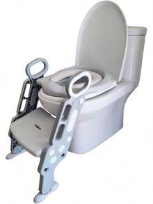 Asiento Entrenador para Inodoro Acolchonado con Escalera (Rosa/Blanco) - Gris - Ver 13