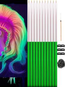 11 件 Y2K 夜光接发 48 英寸 11 色合成直发夜光发片霓虹发饰适合女性女孩派对节日和万圣节新年使用 - 彩色 - 查看 13