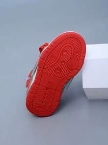 1 Pair Fashionable Dopamine Red PU Material Comfortable Non-Slip Durable Sporty Casual Sneakers For Children, Suitable For Daily Wear And Running - Red - View 6