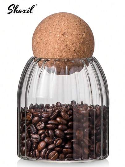 shoxil 1pc Glass Coffee Jar Storage Jar Tea Jar Sealed Cork Glass Jar Coffee Bean Dried Fruit Storage Jar