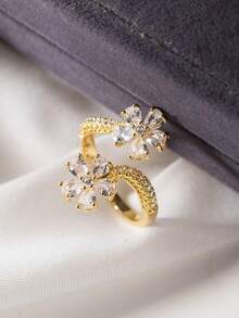 Hot Item Restocked! 1pc Dainty Adjustable Flower Ring,Natural Inspired Ring,Valentine's Day,Anniversary Chriatmas Gift(No Box) - 金色 - 查看 3