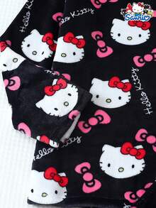 SANRIO 女士加绒睡衣套装，加厚长袖圆领上衣和长裤，柔软舒适休闲家居服套装，秋冬款 - 黑色 - 查看 5