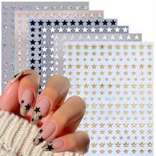 6 Sheets Star Nail Stickers 3D Glitter Shiny Golden Silvery White Black Stars Nail Art Sticker Geometry Star Sticker DIY Transfer Decal Designs Nail Tips DIY Manicure Nail Art Decoration Supplies - 彩色 - 查看 4